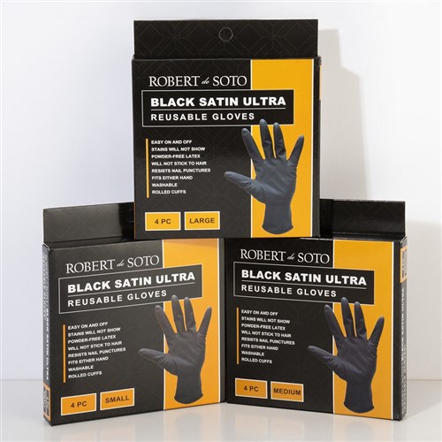 Robert de Soto Black Satin Ultra Reusable Gloves Large 4pc