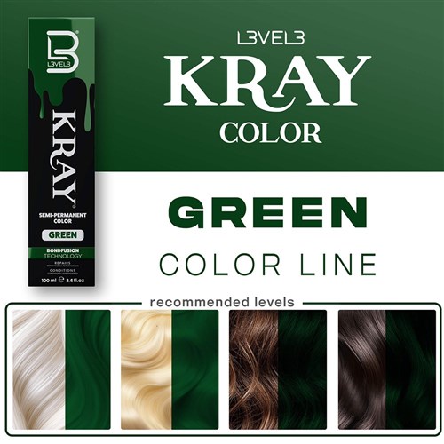 LVL3 KRAY COLOR GREEN 100ML 200112 100ML SEMI PERMANENT COLOUR LEVEL3 L3VEL3